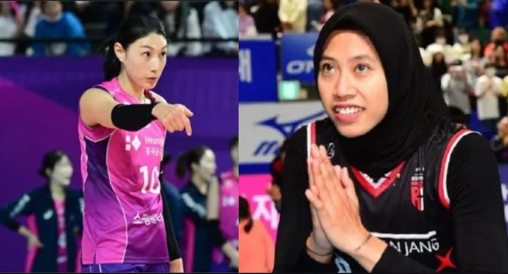 Megawati Hangestri berhadapan dengan Kim Yeon-koung di V-League.