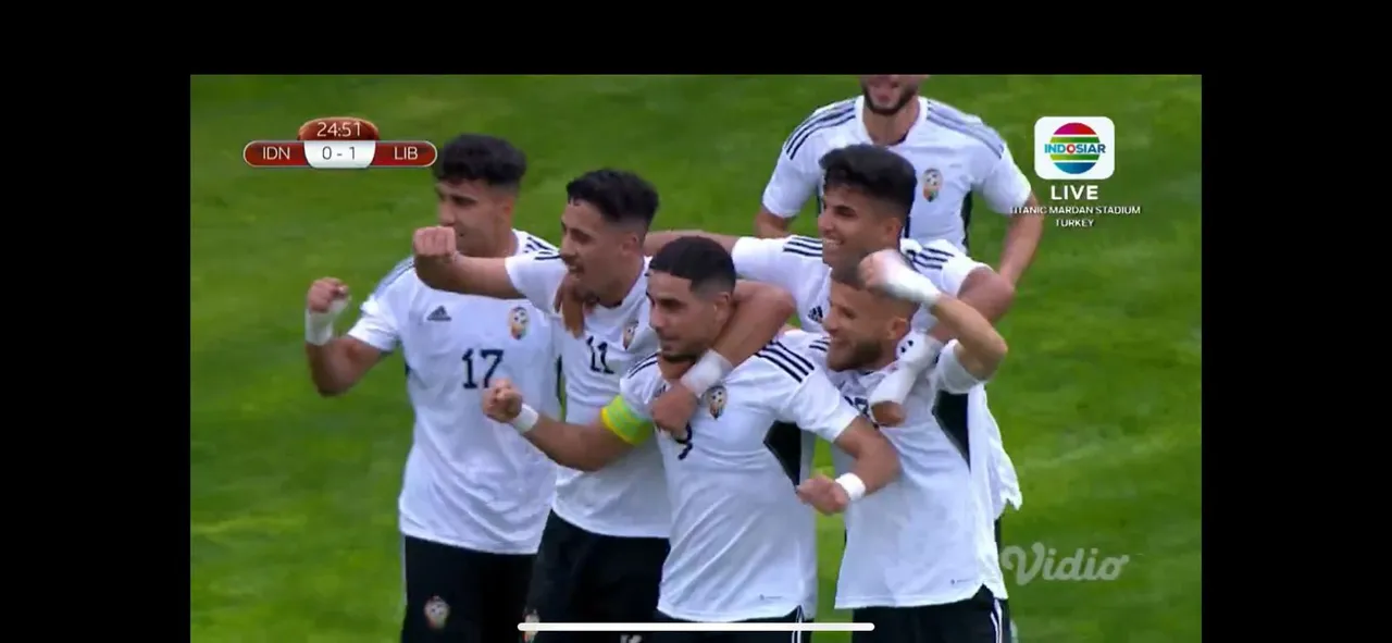 Ahmed Ekrawa dan Timnas Libya Rayakan Gol ke Gawang Garuda