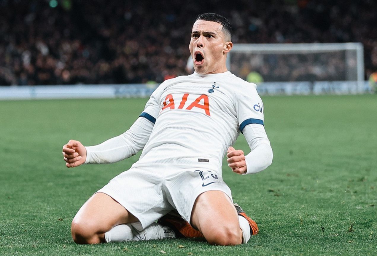 Pedro Porro merayakan golnya dalam laga putaran III FA Cup antara Tottenham vs Burnley di Tottenham Hotspur Stadium, Jumat 5 Januari 2024 (Instagram spursofficial)