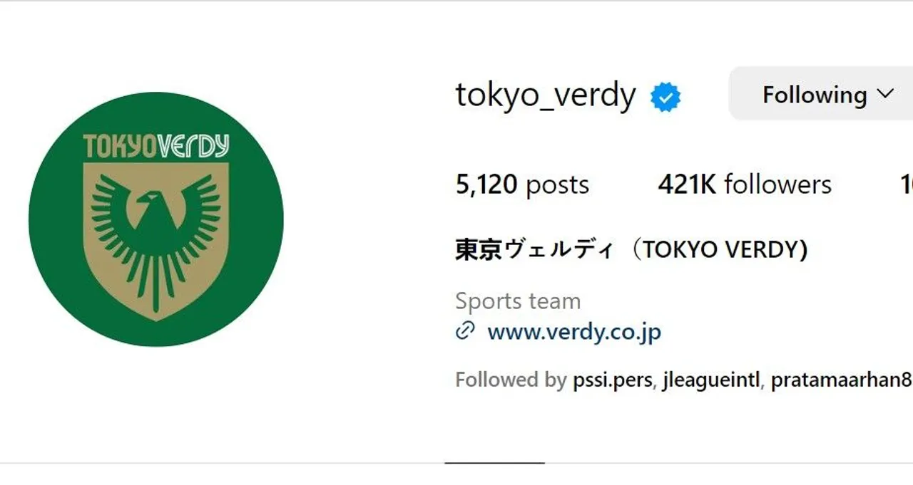 Update Jumlah Follower IG Tokyo Verdy Usai 'Buang' Pratama Arhan