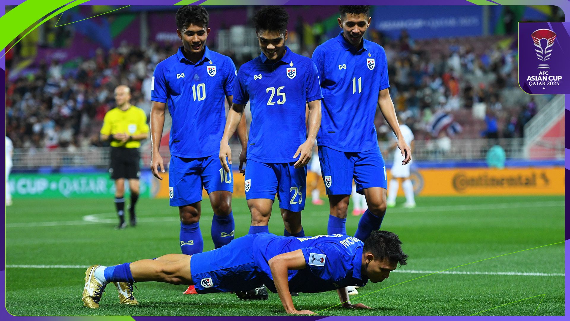 Thailand menang 2-0 atas Kirgistan pada laga perdana Piala Asia 2023, Selasa (16/1/2024) malam WIB/dok. Asian Cup.