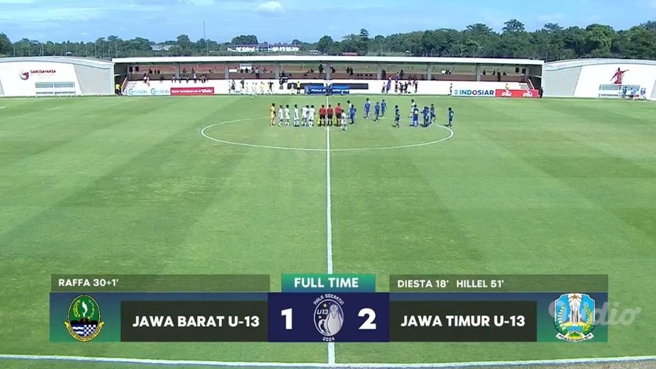 Hasil Piala Soeratin U-13, Jawa Barat vs Jawa Timur (Sumber: Vidio.com)