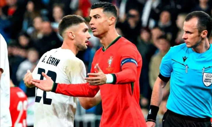 Cristiano Ronaldo gagal menghindarkan Portugal dari kekalahan saat lawan Slovenia, Rabu (27/3/2024)/foto: Twitter @maxsteph