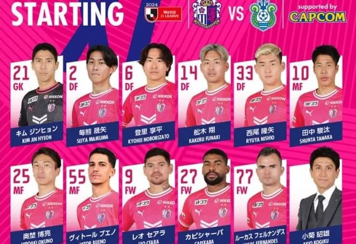 Susunan pemain Cerezo Osaka untuk laga melawan Shonan Bellmare, Sabtu (30/3/2024)/foto: IG Cerezo Osaka.