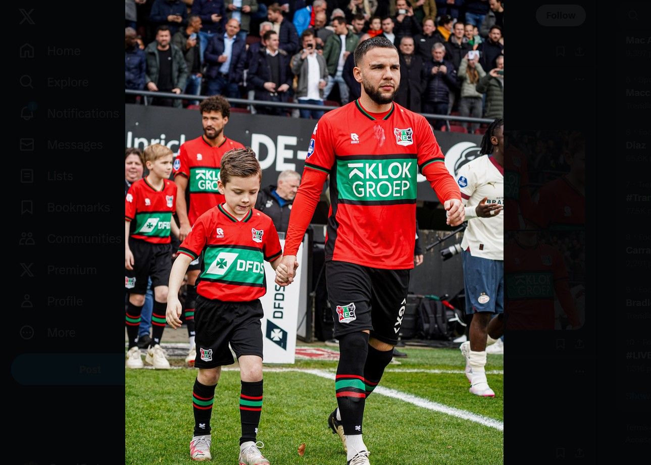 Calvin Verdonk diturunkan sebagai starter dalam laga pekan ke-32 Eredivisie 2023/2024 antar Excelsior vs NEC Nijmegen pada Selasa (7/5/2024) dini hari WIB.