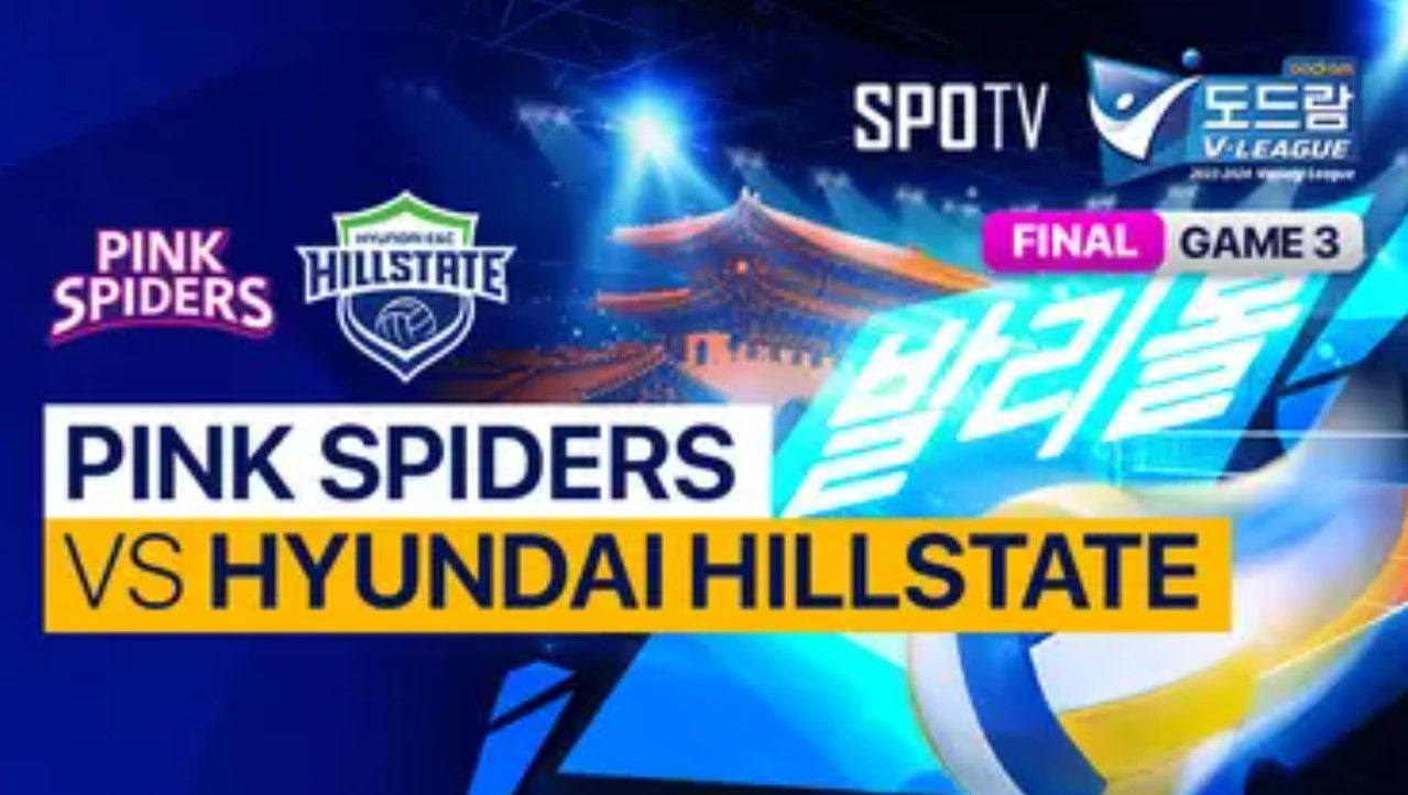 Pertandingan ketiga final Liga voli Korea Selatan atau V-League 2023/2024 digelar di markas Pink Spiders, Senin (1/4/2024).