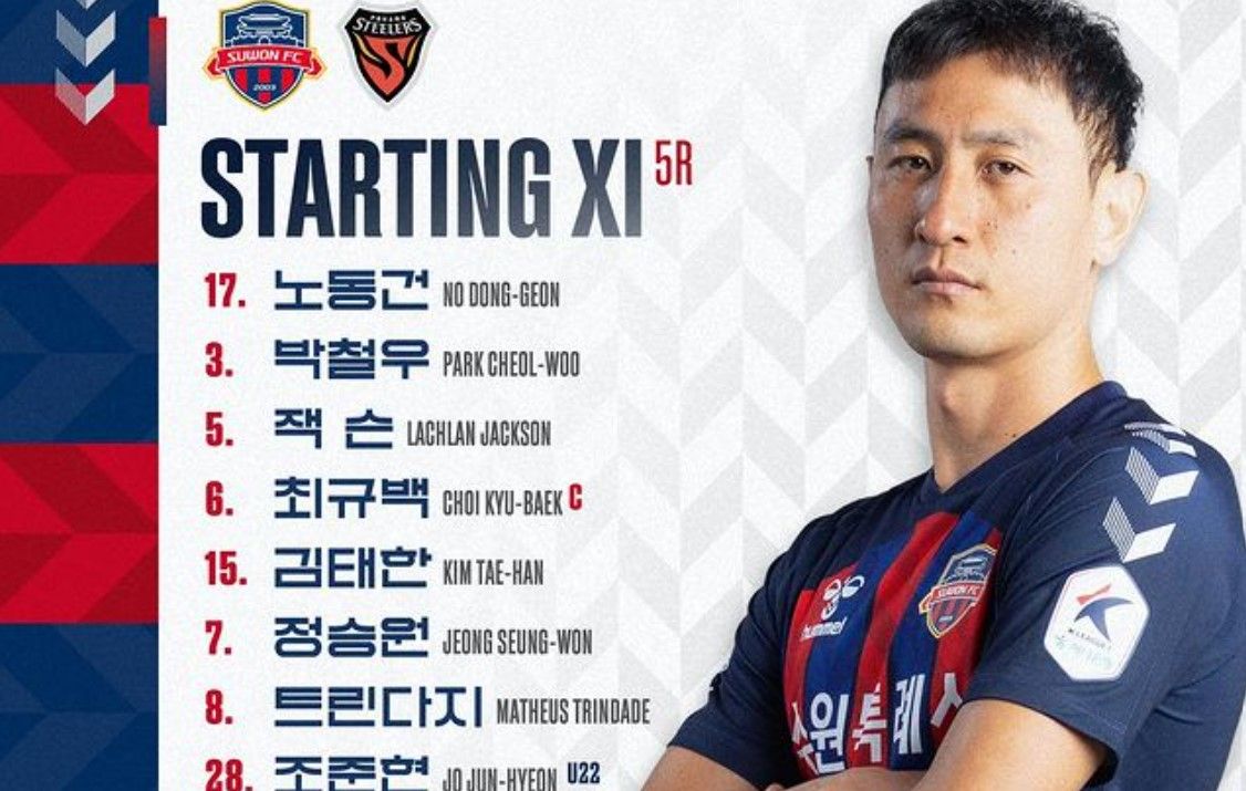 Sebelas pertama Suwon FC untuk pertandingan melawan Pohang Steelers, Selasa (2/4/2024)/foto: IG Suwon FC.