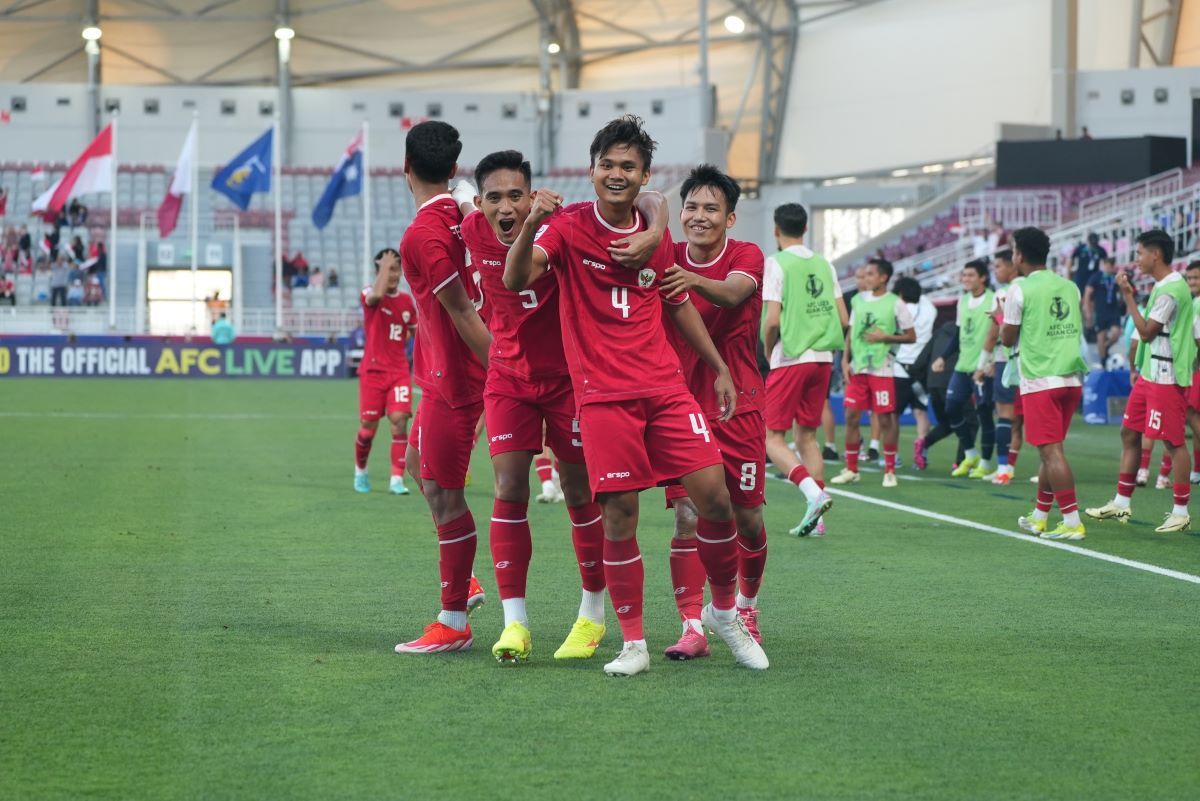 Komang Teguh mencetak gol kemenangan Timnas Indonesia U-23 vs Australia di Piala Asia U-23 2024, Kamis (18/4/2024) malam WIB/foto: PSSI.