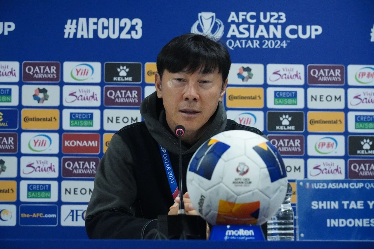 Pelatih Timnas Indonesia U-23, Shin Tae-yong saat Jumpa Pers Jelang Laga Lawan Korea Selatan
