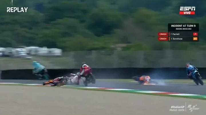 Xabi Zurutuza, pembalap Moto3 yang alami crash dan terlindas di Sirkuit Mugello, Italia, Minggu (2/6/2024).