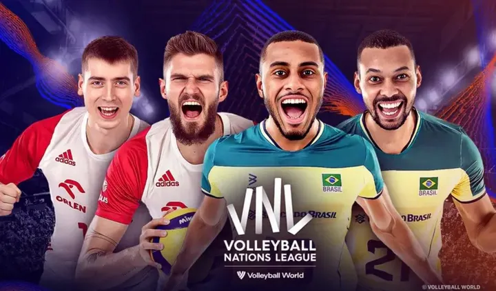 Polandia menghadapi Brasil di pekan kedua VNL 2024 putra, Sabtu (8/6/2024).