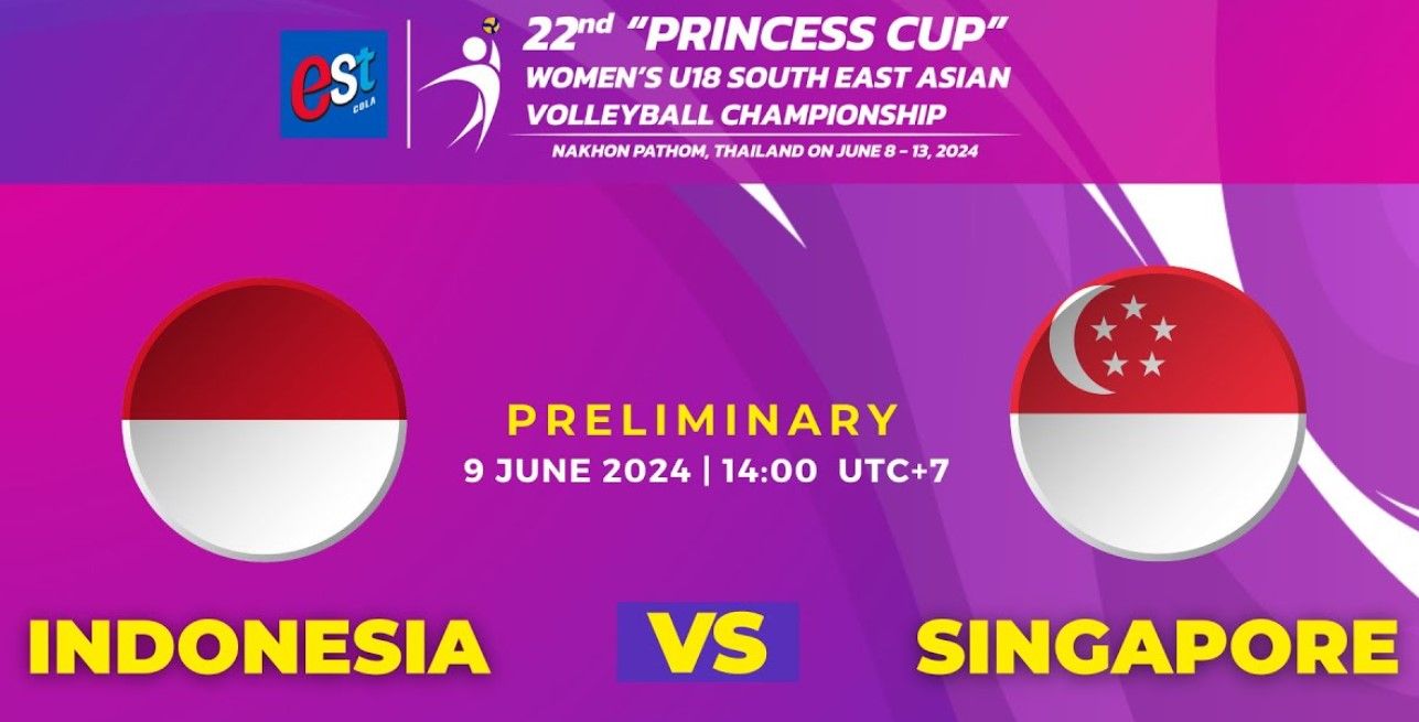 Indonesia menghadapi Singapura di pertandingan kedua Princess Cup 2024, Minggu (9/6/2024) siang WIB.