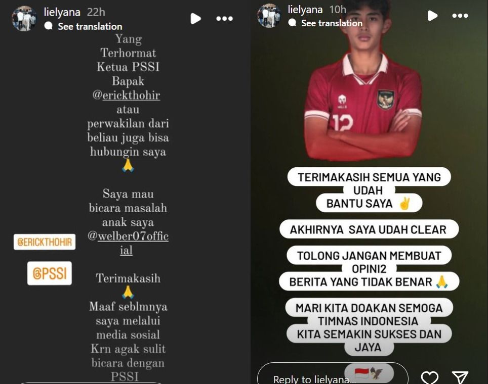 IG Story ibu Welber Jardim, Lielyana, yang viral di media sosial.