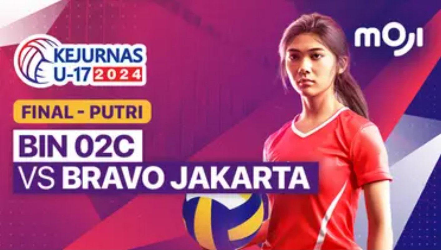 BIN O2C menghadapi Bravo Jakarta di final Kejurnas Voli U-17 2024, Minggu (30/6/2024).