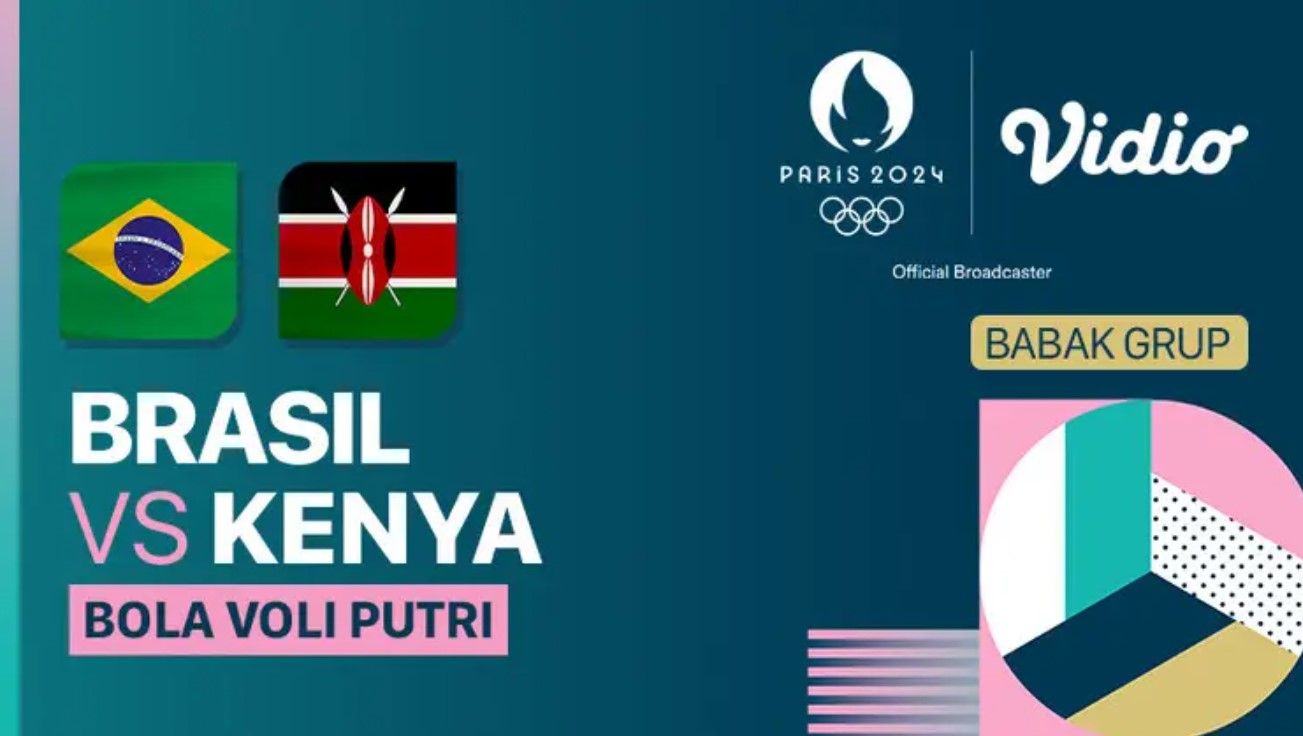 Brasil menghadapi Kenya di pertandingan pertama voli Olimpiade Paris 2024, Senin (29/7/2024)/foto: Vidio.