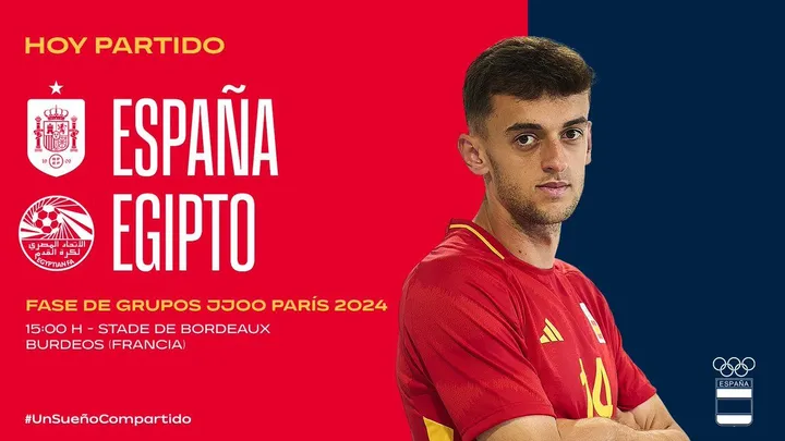 Spanyol menghadapi Mesir di laga pamungkas Olimpiade Paris 2024 cabor sepakbola, Selasa (30/7/2024)/foto: Twitter SEFutbol.