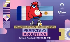 prancis-vs-argentina.webp - Prancis menghadapi Argentina di babak perempat final cabor sepakbola Olimpiade Paris 2024, Sabtu (3/8/2024) dini hari WIB/foto: Vidio.