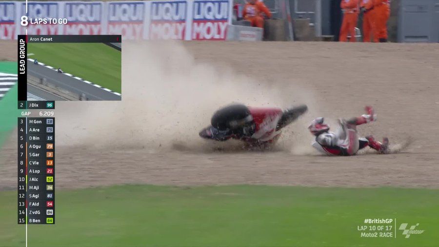 Mario Aji mengalami crash saat balapan di Sirkuit Silverstone, Inggris, Minggu (4/8/2024)/foto: Twitter MotoGP.