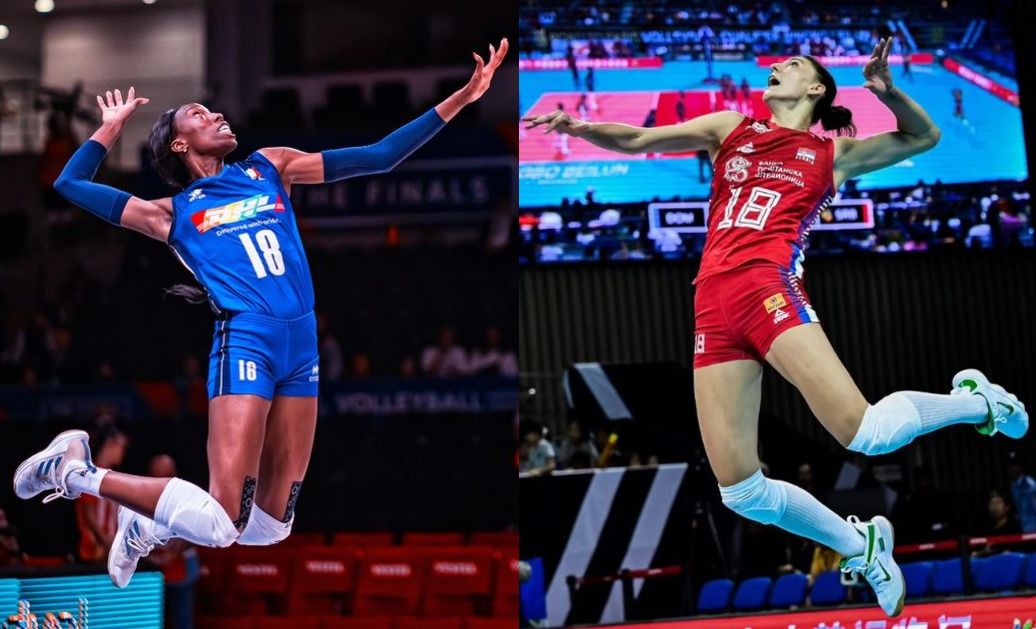 Paola Egonu duel dengan Tijana Boskovic di perempat final voli putri Olimpiade Paris 2024/foto: Volleyball World.