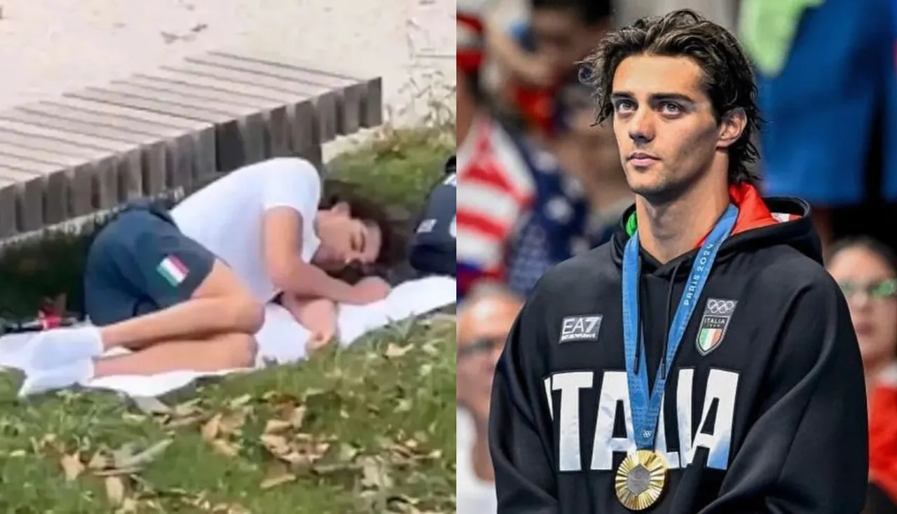 Thomas Ceccon viral setelah dirinya tertidur di taman di sela-sela Olimpiade Paris 2024/foto: IG Ceccon_Thomas.