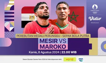 Maroko vs Mesir - link live streaming Maroko vs Mesir yang merupakan laga perebutan tempat ketiga cabor sepakbola putra Olimpiade Paris 2024 (Vidio).
