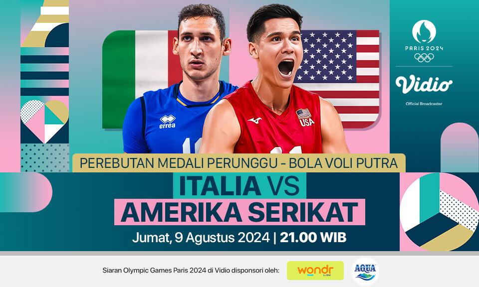 Link live streaming duel perebutan perunggu di cabor voli Olimpiade Paris 2024 sektor putra antara Italia vs Amerika Serikat (Vidio)