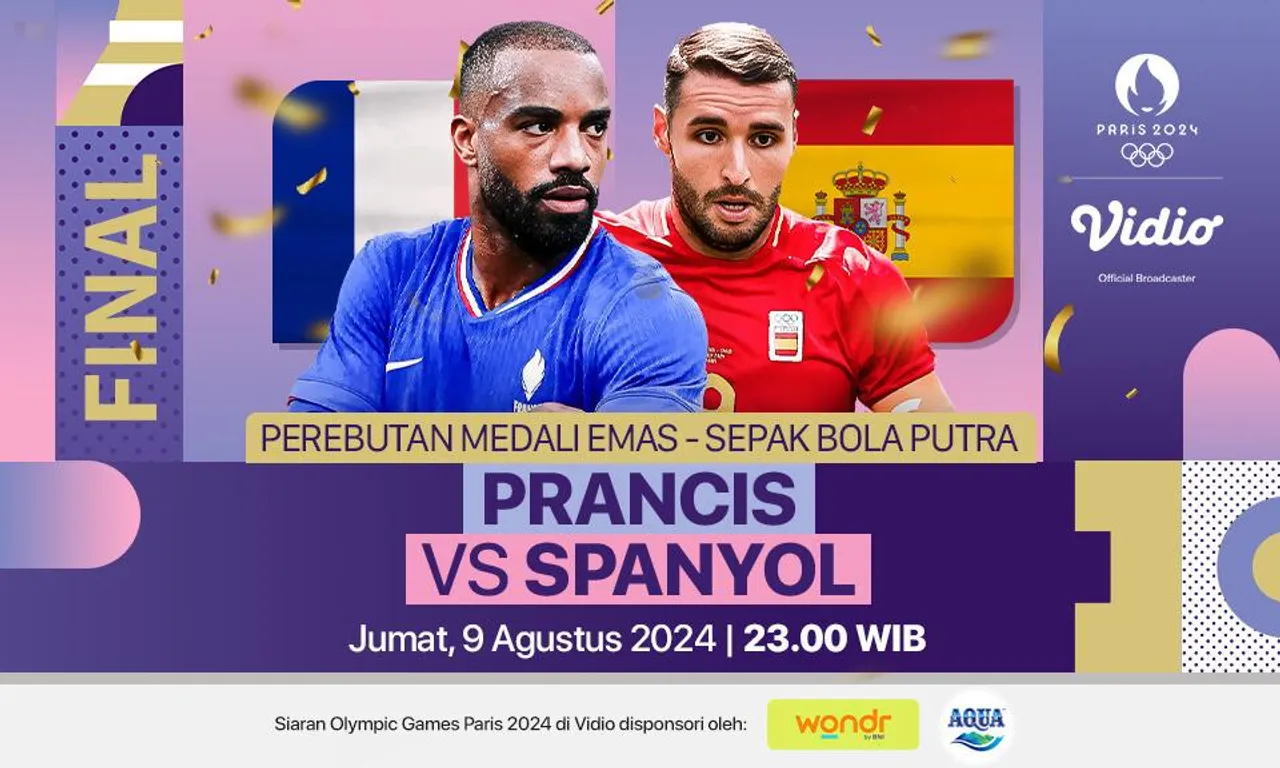 Link live streaming untuk pertandingan final sepakbola putra Olimpiade Paris 2024 yang mempertemukan Prancis vs Spanyol (Vidio)