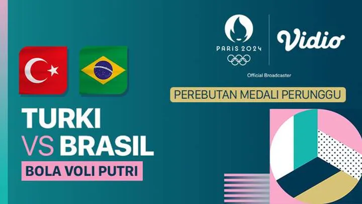 Link live streaming untuk menyaksikan laga perebutan perunggu voli Olimpiade Paris 2024 yang mempertemukan tim putri Brasil vs Turki (Vidio)