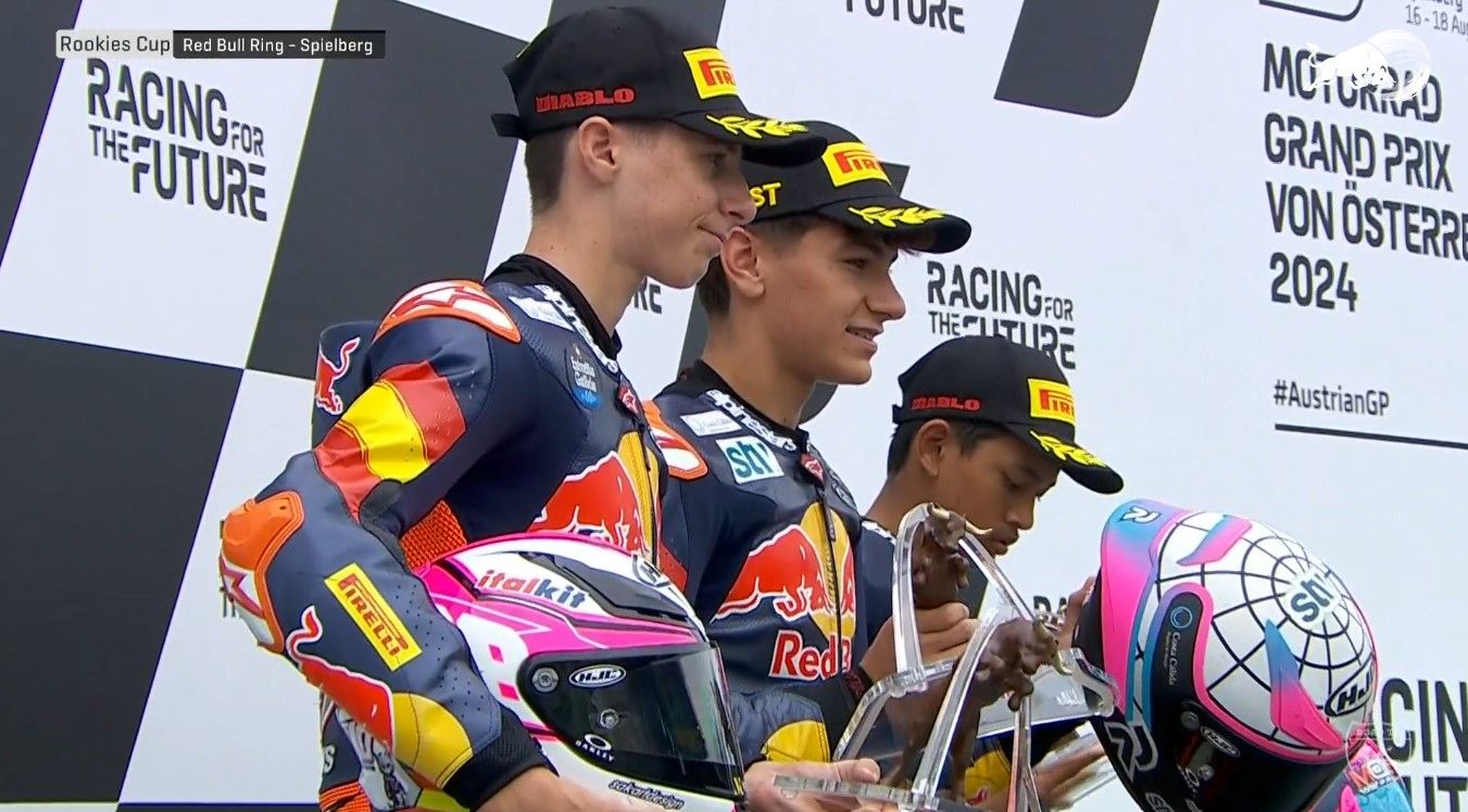 Veda Ega Pratama podium di Red Bull Rookies Cup 2024 seri Austria/Foto: Website Red Bull Rookies Cup.