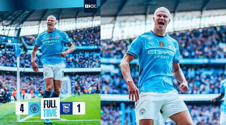 Erling Haaland cetak hattrick ke gawang Ipswich Town/foto: IG Man City.