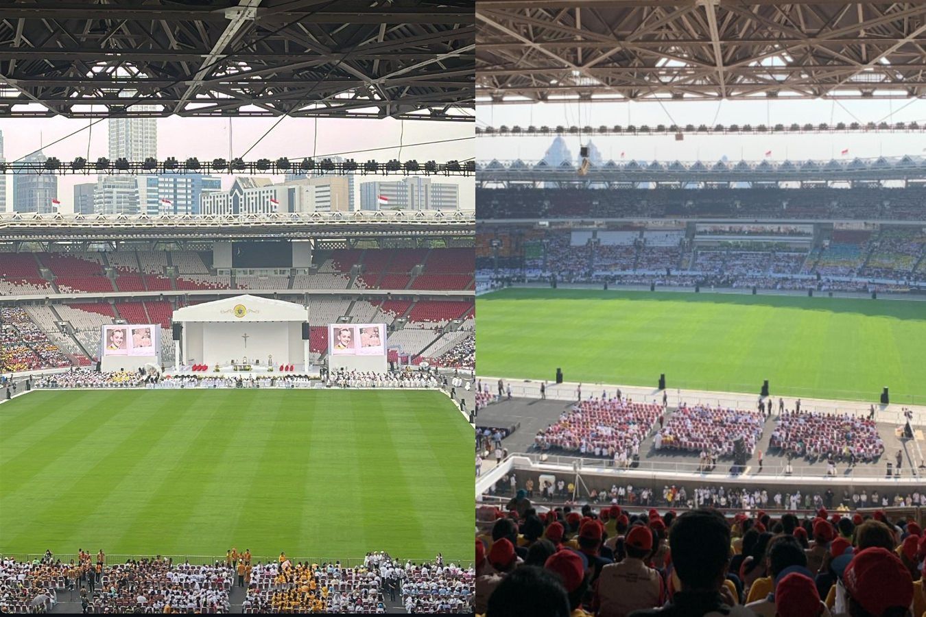 Kondisi rumput SUGBK yang jadi venue Misa Agung bersama Paus Fransiskus, Kamis (5/9/2024)/foto: Twitter