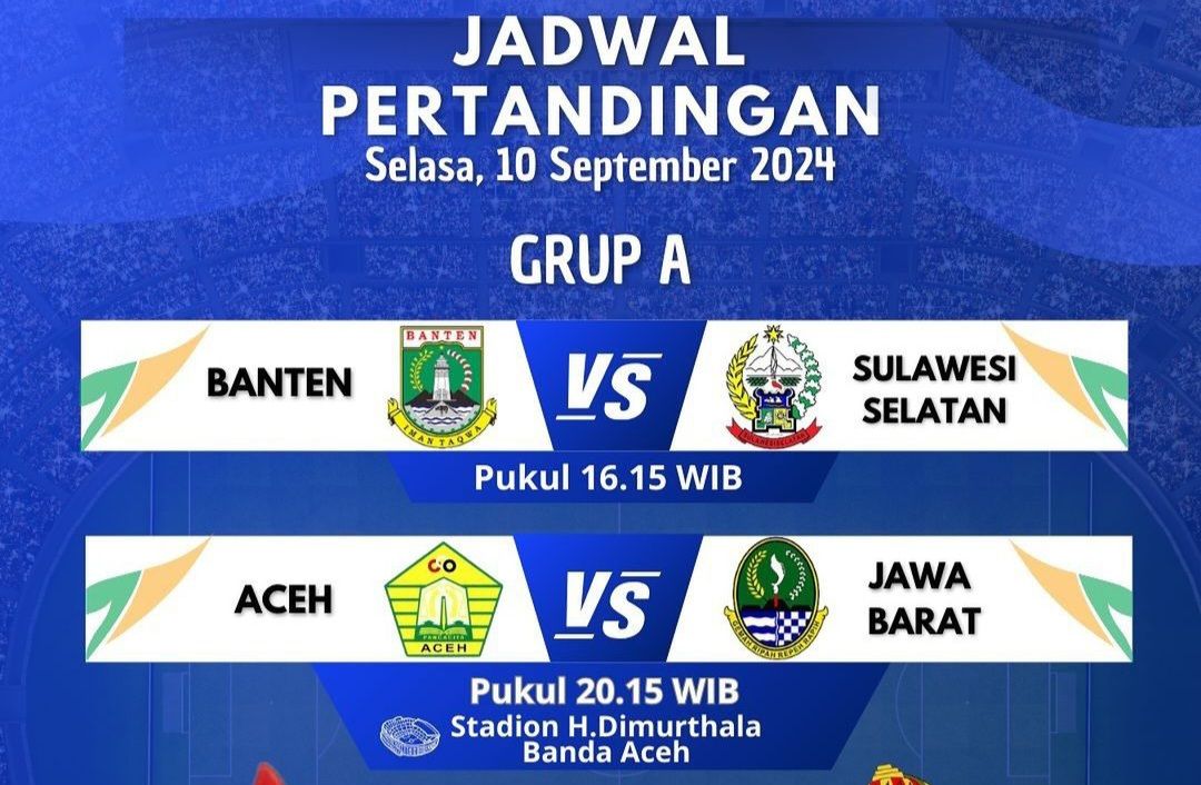 Jadwal pertandingan sepakbola PON 2024 grup A untuk laga Banten vs Sulsel dan Aceh vs Jabar (Asprov PSSI Aceh)