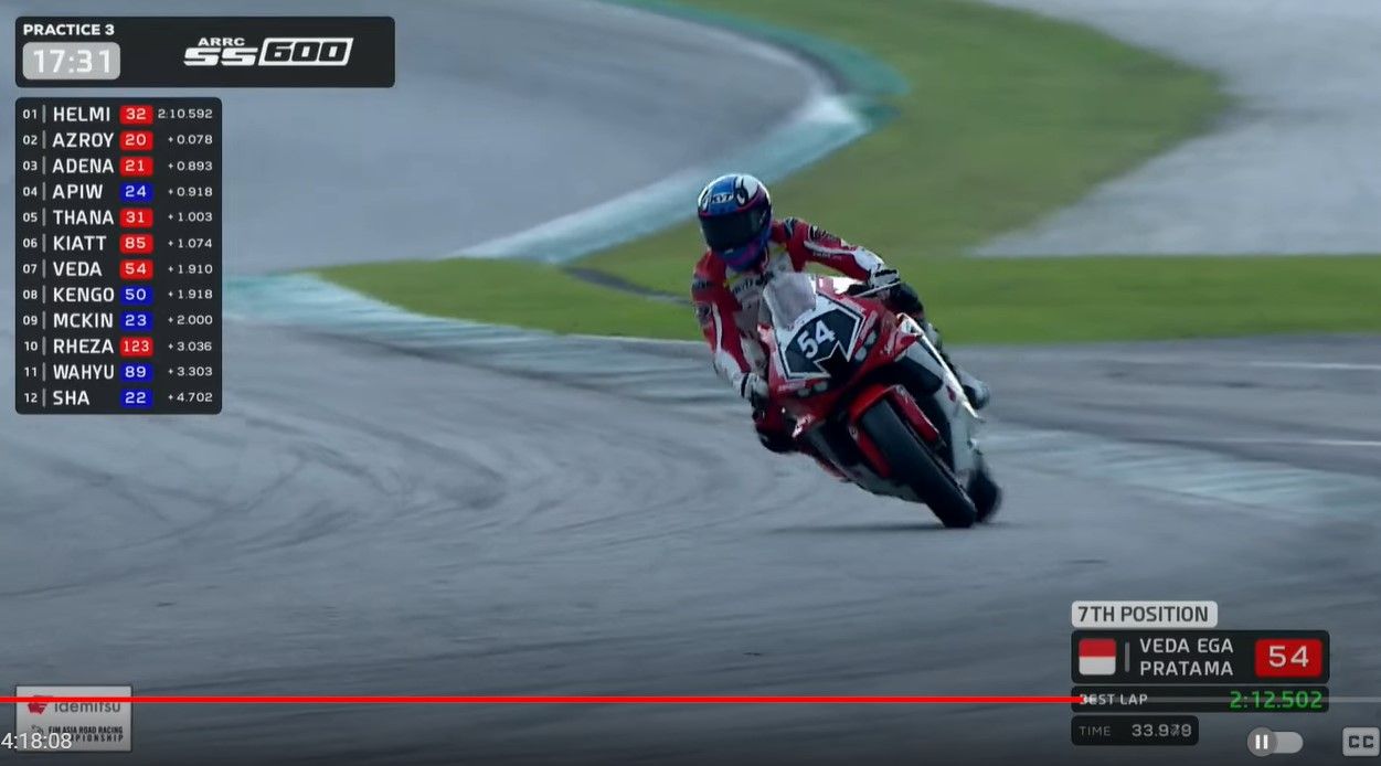 Veda Ega Pratama berpartisipasi di ARRC 2024 seri Malaysia/foto: Youtube Asia Road Racing.