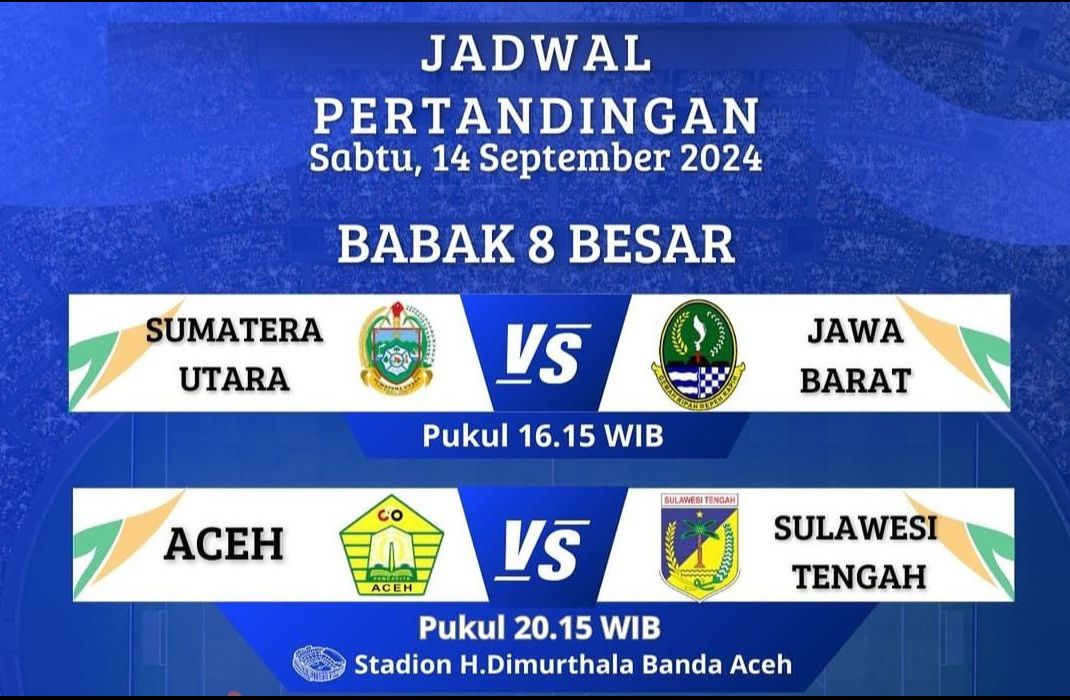 Jadwal babak 8 besar sepakbola PON 2024, Sabtu, 14 September (Asprov PSSI Aceh)