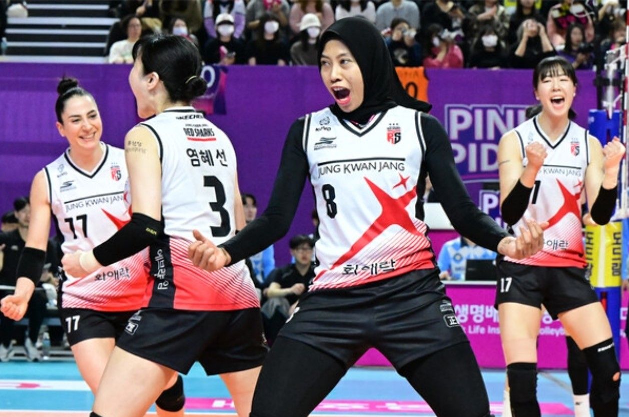 Megawati Hangestri saat Red Sparks melawan Pink Spiders di Liga Voli Korea Selatan V-League 2023/2024/foto: KOVO