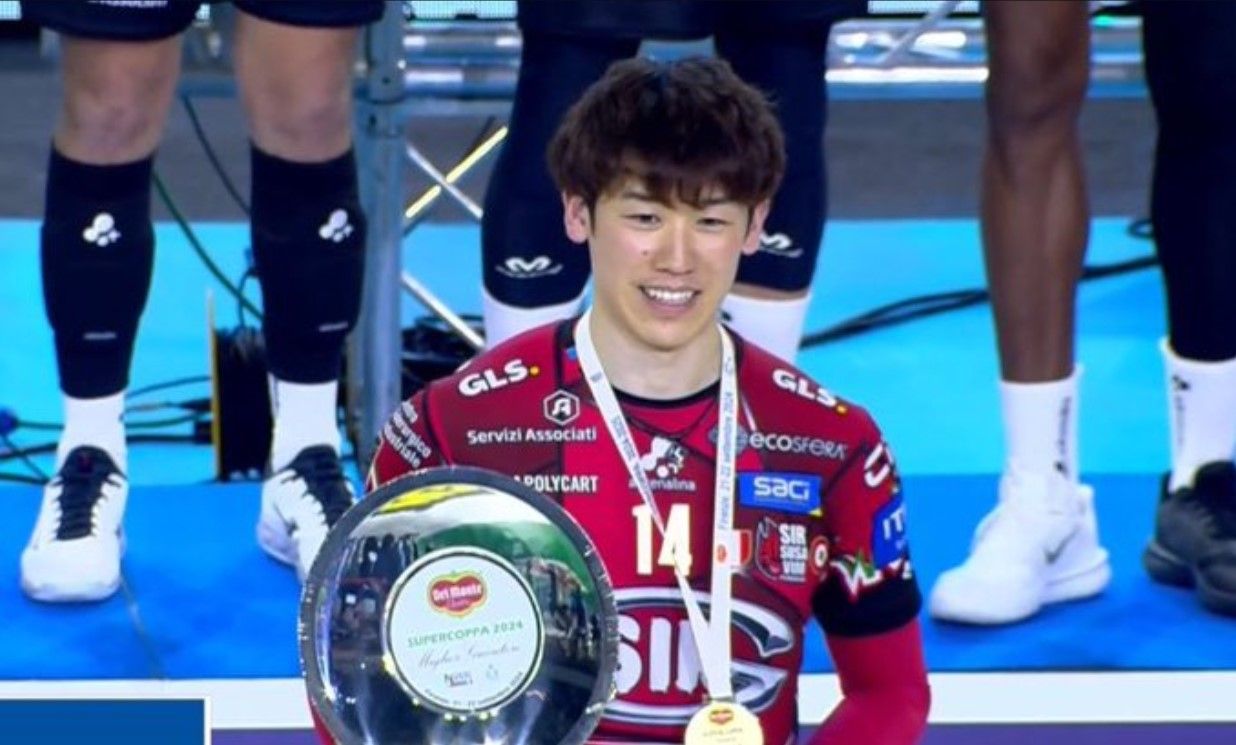 Yuki Ishikawa berhasil mengantar timnya raih gelar juara Italian Supercup 2024/foto: Legavolley.