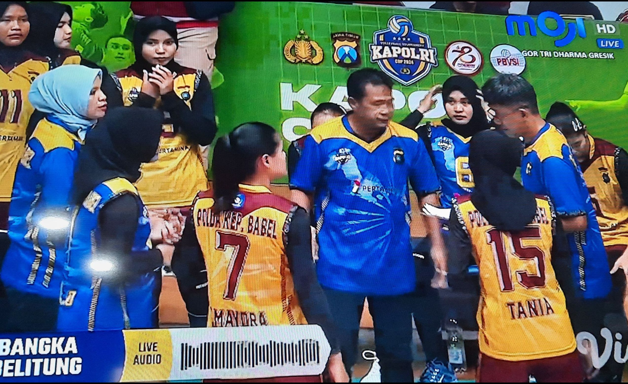 Time out tim voli putri Babel saat laga melawan Jatim di 16 besar Kapolri Cup 2024, 28 September (tangkapan layar Moji)