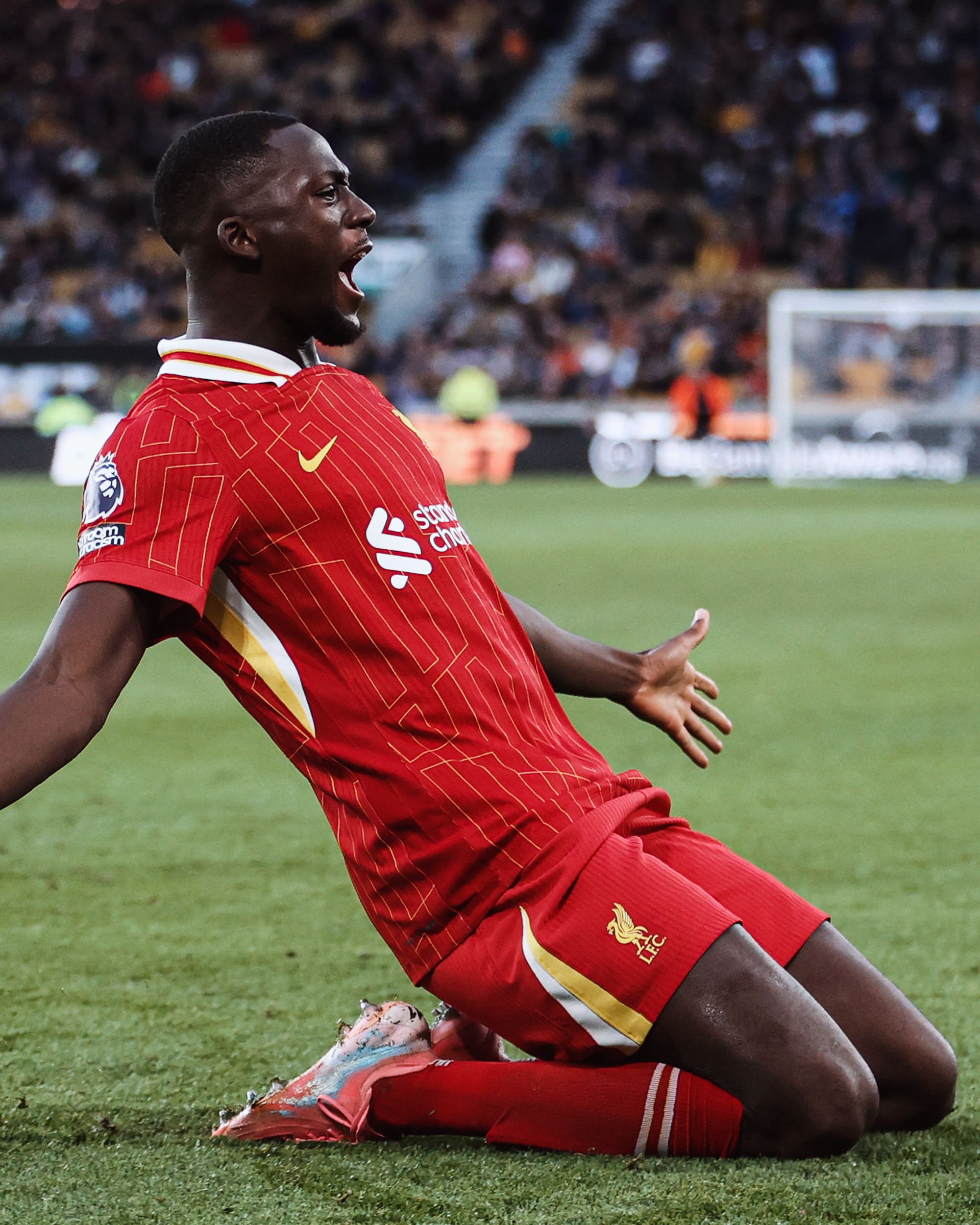 Ibrahima Konate merayakan gol di laga Wolves vs Liverpool (x.com/LFC)