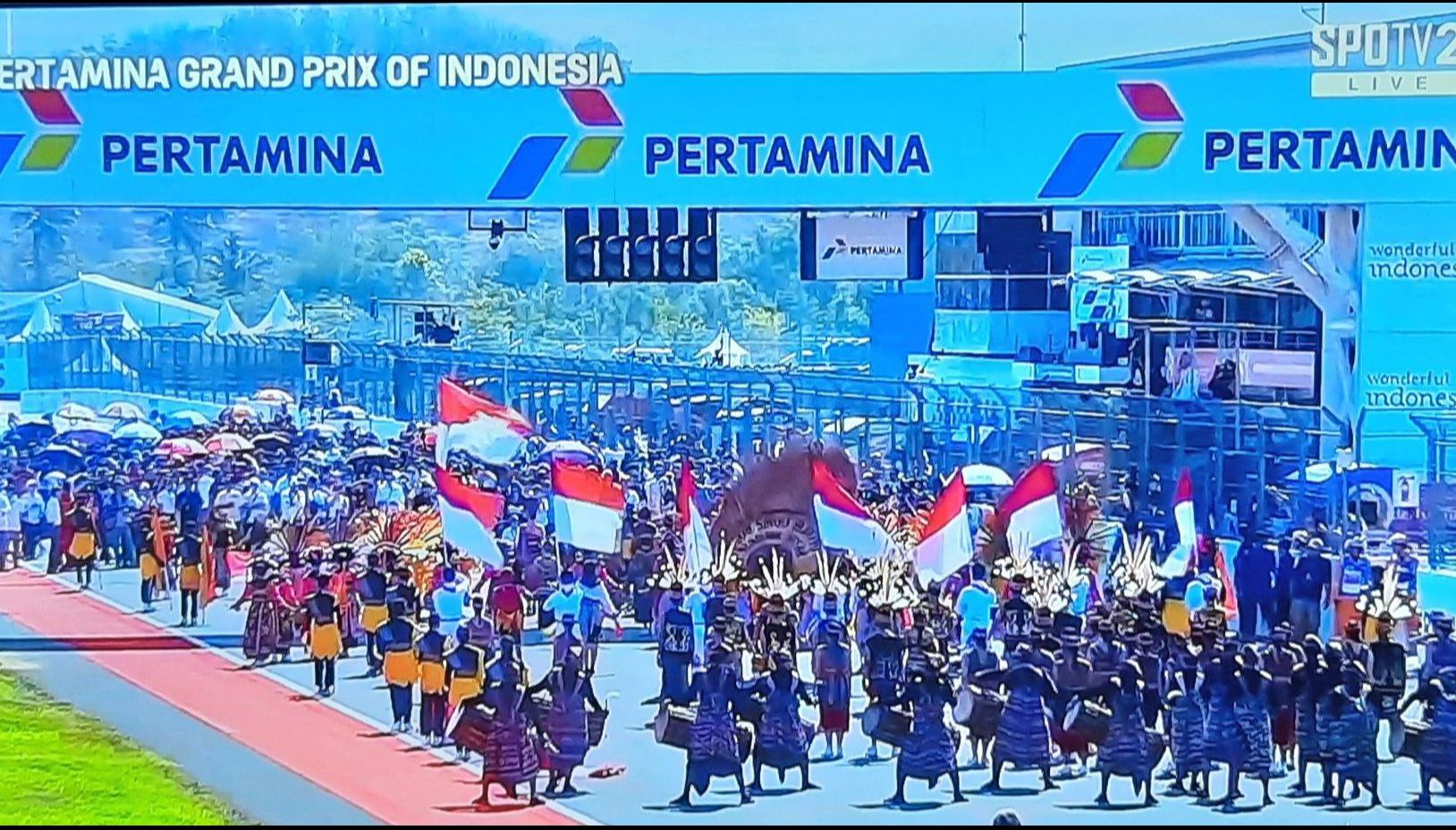 Seremonial jelang dimulainya balapan MotoGP Mandalika 2024 di Sirkuit Mandalika, 29 September  (tangkapan layar SpoTV)