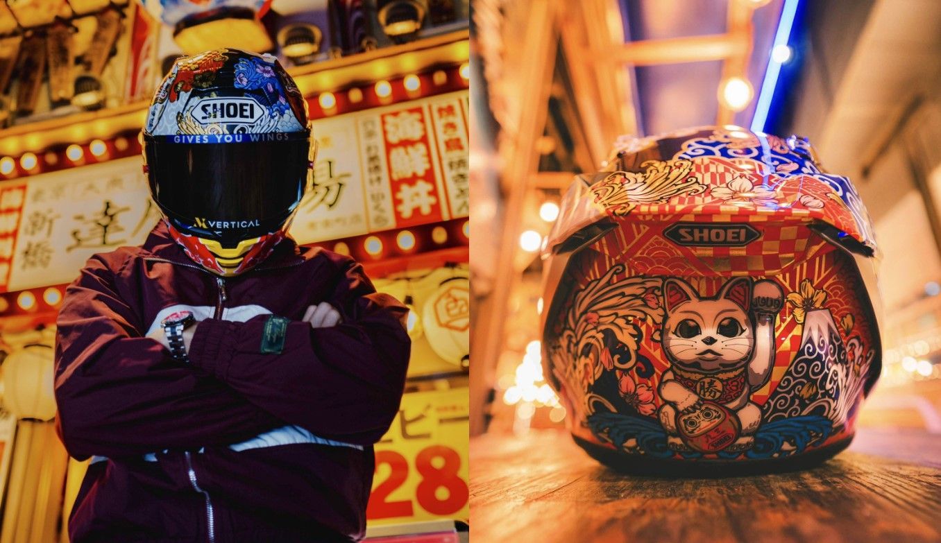 Helm Marc Marquez edisi Daruma dan Maneki Neko untuk MotoGP Jepang 2024/foto: Twitter Marc Marquez.