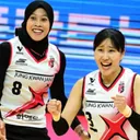 Megawati Hangestri dan Yeum Hye-seon saat bermain untuk Red Sparks di Liga Voli Korea Selatan V-League/foto: KOVO.