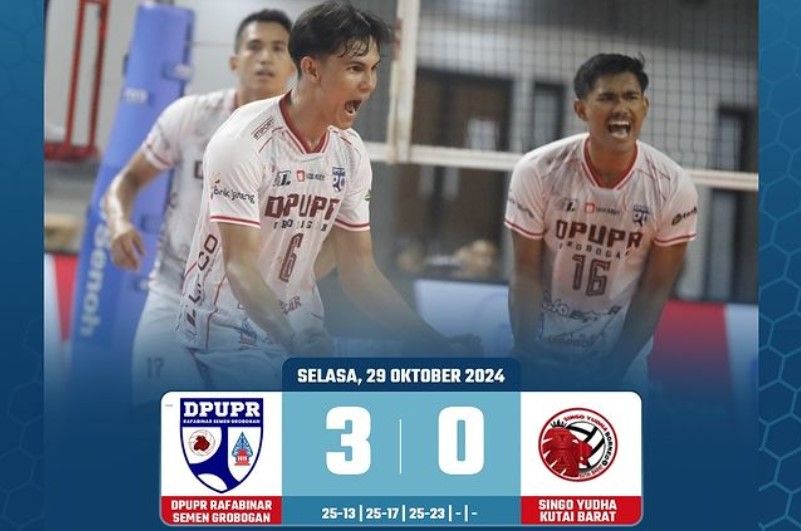 Tim voli putra DPUPR Rafabinar menang 3-0 atas Singo Edan di Livoli Divisi Utama 2024/foto: IG Moji Sport.