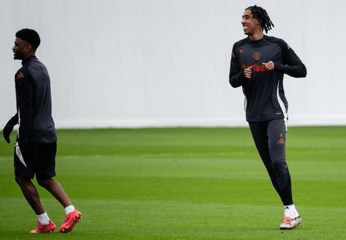 Lenny Yoro dan Amad Diallo saat sesi latihan Manchester United. foto (Leny Yoro Instagram)