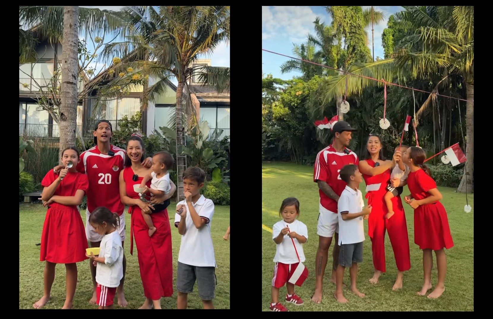 Jersey timnas appael Adidas dengan nameset Bambang Pamungkas yang dipakai Irfan Bachdim saat tengah bersama istri dan anak-anaknya (Instagram @ibachdim)