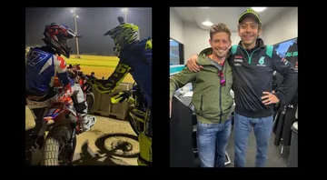 Casey Stoner dengan Valentino Rossi berkendara bersama di VR46 Ranch, Tavullia, 10 November 2024. Foto: @francescasofianovello