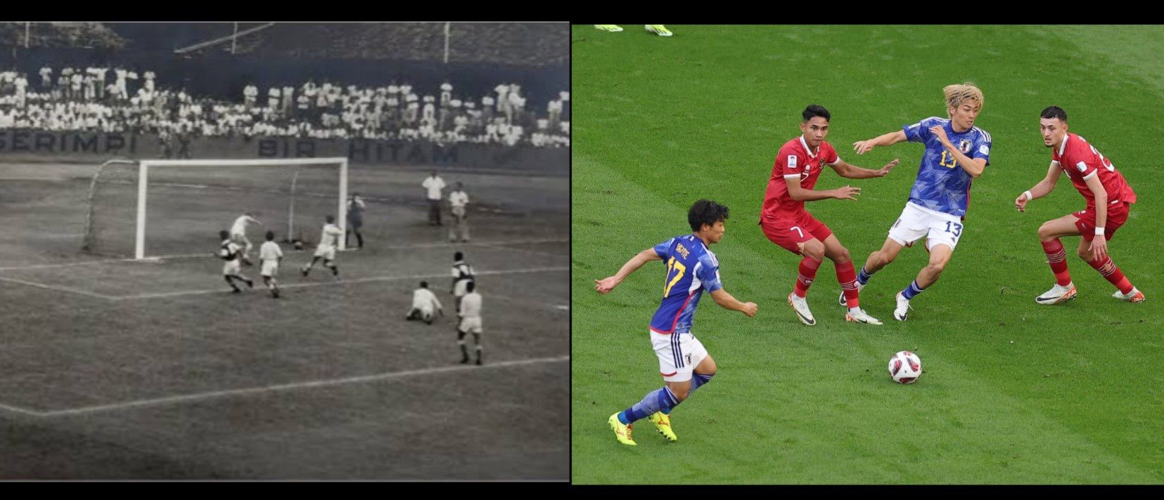 Head to head Indonesia vs Jepang yang berlangsung selama kurun waktu 70 tahun terakhir, tepatnya dari 1954 hingga 2024 (Foto: ANRI dan PSSI)