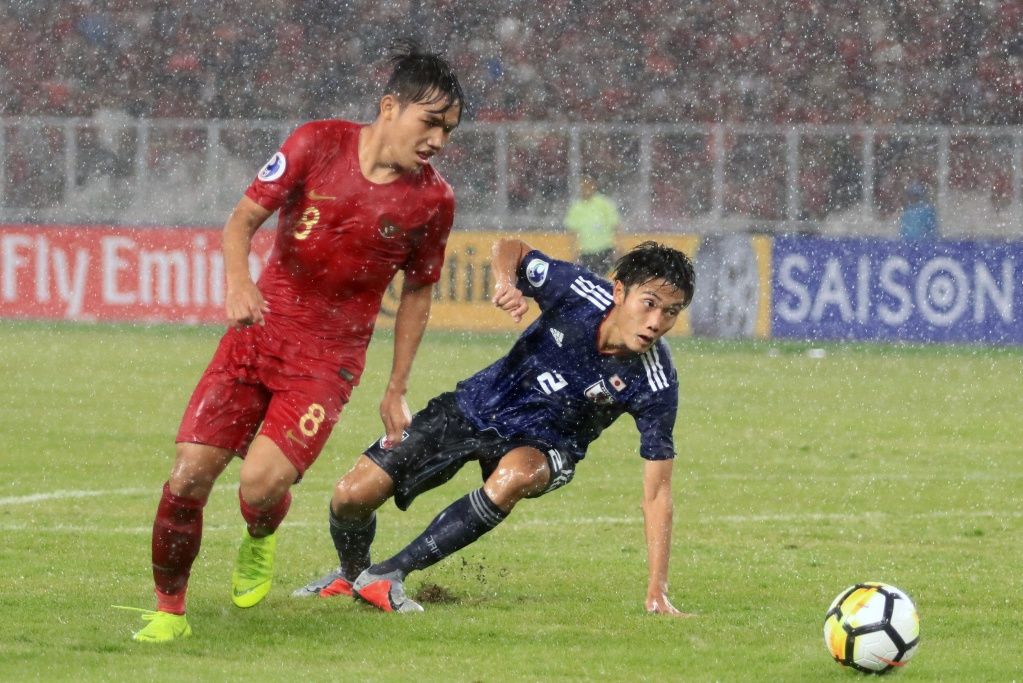 Pertandingan timnas U-19 Indonesia vs Jepang berlangsung pada perempatfinal Piala Asia U-19 2018 di Stadion Utama Gelora Bung Karno, Jakarta, 28 Oktober 2018 (PSSI)