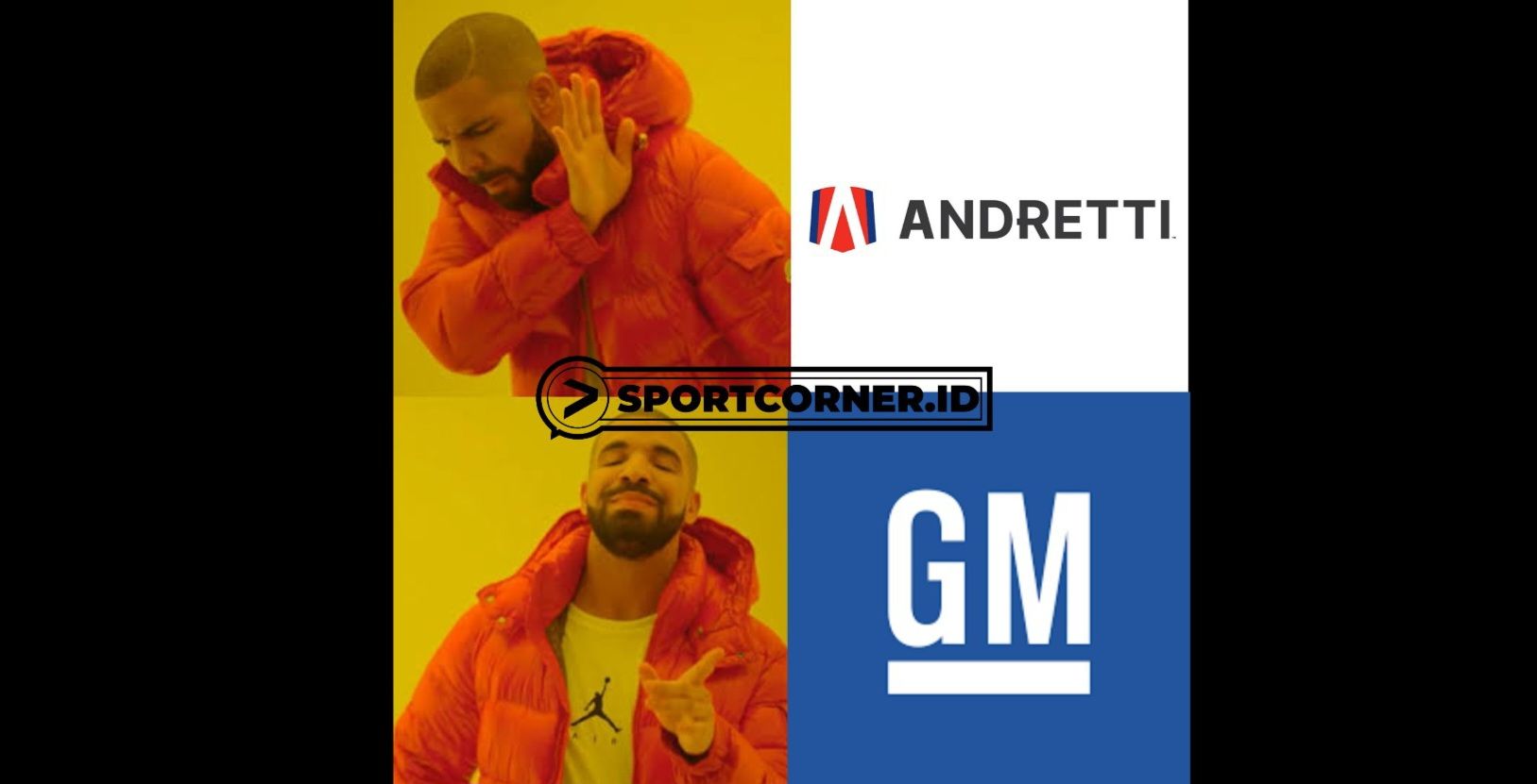 Meme masuknya General Motors sebagai tim ke-11 di F1 untuk menggantikan rencana Andretti (Sportcorner.id/Alsadad Rudi)