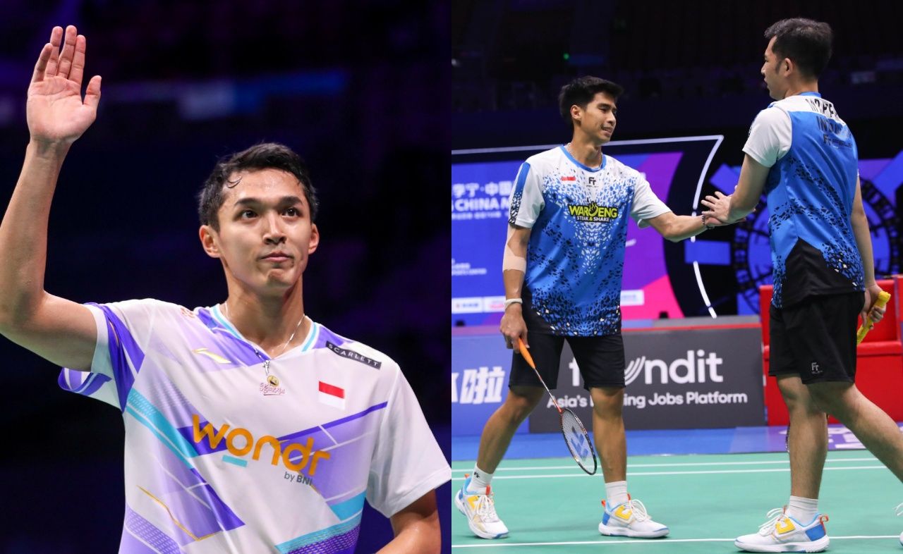 Jonatan Christie dan Sabar/Reza. (Foto: x.com/INABadminton dan PBSI)