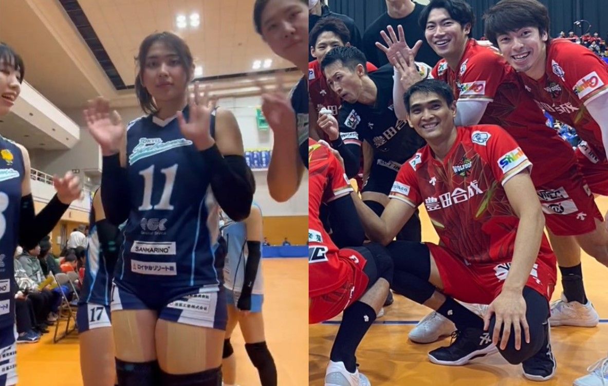 Yolla Yuliana dan Rivan Nurmulki, dua atlet voli Indonesia yang bermain di Jepang/foto: Twitter Tokyo Sunbeams dan Wolfdogs Nagoya.